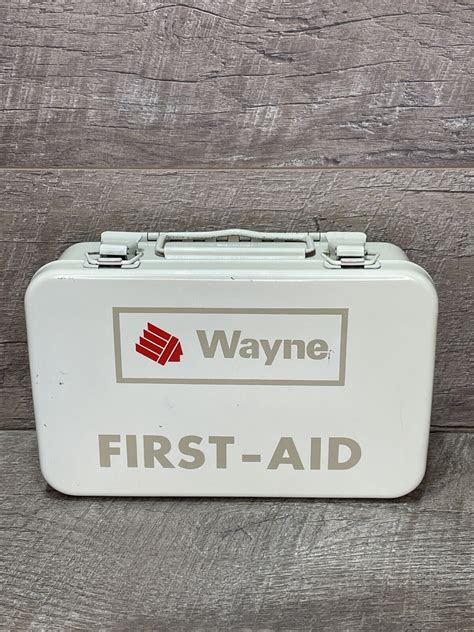 Vintage Wayne First Aid Kit School Bus Metal Case with Supplies 